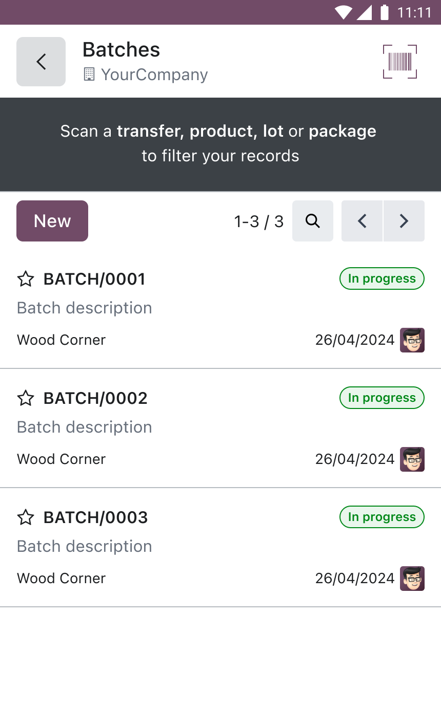 Revamped Odoo Barcode Mobile App Screen 1