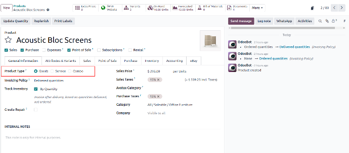 Odoo 18 Product Type